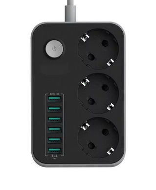 Подовжувач мережевий (фільтр) CX-U613-B 3 розетки 6 USB 1.6 м