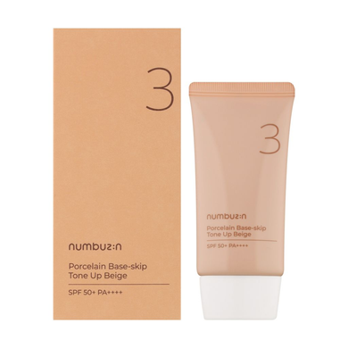Сонцезахисний тонувальний крем для обличчя - Numbuzin No.3 Porcelain Base-skip Tone Up Beige SPF50+ PA++++, 50ml