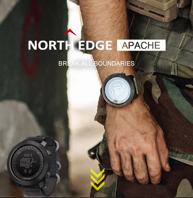 North Edge Apache 3 Black Чоловічий тактичний водостійкий годинник з компасом