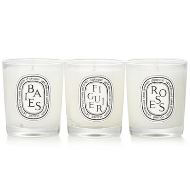 Набір ароматичних міні-свічок Diptyque Mini Candle Coffret Baies, Figuier, Roses &mdash; 3&times;70г